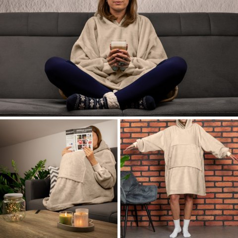 Bluzair Bluza Koc Hoodie Oversize Polska Beżowy