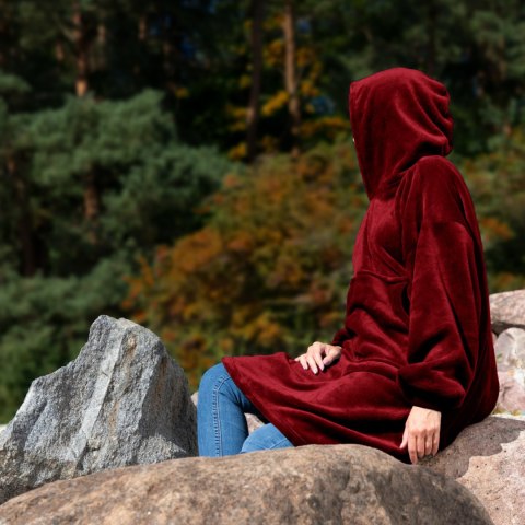 Bluzair Bluza Koc Hoodie Oversize Polska Bordowy