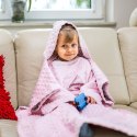 Kocyk zimowy Różowy minky gruby koc z rękawkami