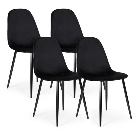 Komplet 4 krzeseł welurowych krzesło do jadalni i salonu czarne ModernHome