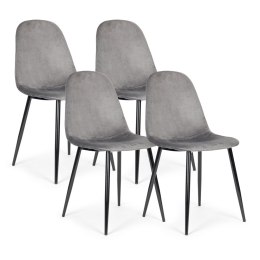 Komplet 4 krzeseł welurowych krzesło do jadalni i salonu szare ModernHome