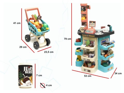 Sklep dla dzieci supermarket stragan wózek na zakupy akcesoria miętowy
