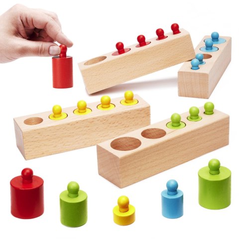 Odważniki cylindry drewniane gra układanka montessori kolorowe