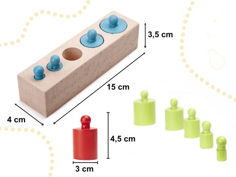 Odważniki cylindry drewniane gra układanka montessori kolorowe