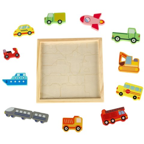 Puzzle układanka edukacyjna drewniana sorter dopasuj kształty pojazdy