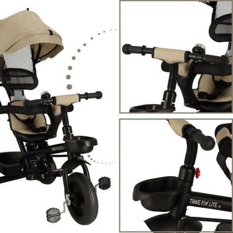 Rowerek trójkołowy TRIKE FIX Lite V2 3w1 z daszkiem obracany regulowany spacerówka prowadnik pasy beżowy