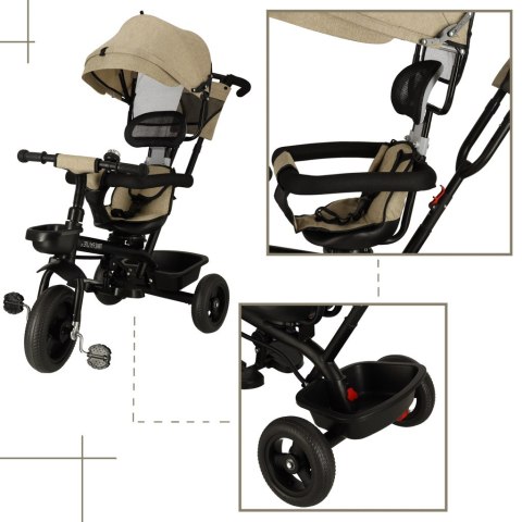 Rowerek trójkołowy TRIKE FIX Lite V2 3w1 z daszkiem obracany regulowany spacerówka prowadnik pasy beżowy