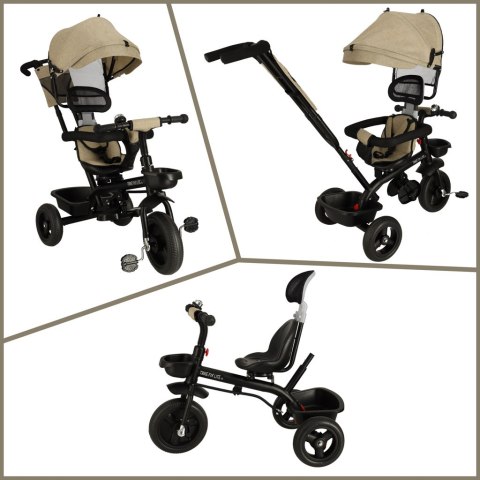 Rowerek trójkołowy TRIKE FIX Lite V2 3w1 z daszkiem obracany regulowany spacerówka prowadnik pasy beżowy