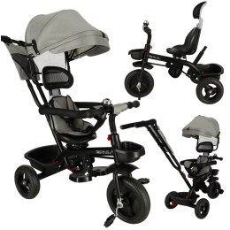Rowerek trójkołowy TRIKE FIX Lite V2 3w1 z daszkiem obracany regulowany spacerówka prowadnik pasy szary