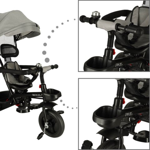 Rowerek trójkołowy TRIKE FIX Lite V2 3w1 z daszkiem obracany regulowany spacerówka prowadnik pasy szary
