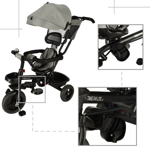 Rowerek trójkołowy TRIKE FIX Lite V2 3w1 z daszkiem obracany regulowany spacerówka prowadnik pasy szary