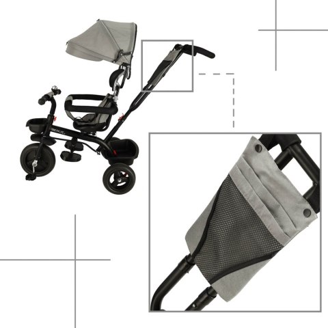 Rowerek trójkołowy TRIKE FIX Lite V2 3w1 z daszkiem obracany regulowany spacerówka prowadnik pasy szary