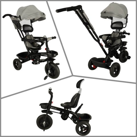 Rowerek trójkołowy TRIKE FIX Lite V2 3w1 z daszkiem obracany regulowany spacerówka prowadnik pasy szary