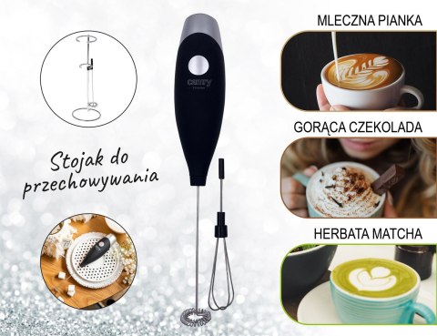Spieniacz do mleka Camry CR 4501b ręczny z mieszadłem mini mikser stojak 2 wymienne końcówki