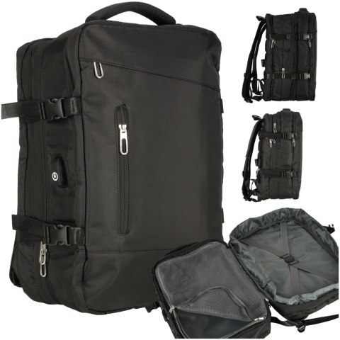 Plecak podróżny na laptopa bagaż podręczny RYANAIR WIZZAIR USB 30x45x27cm czarny wodoodporny