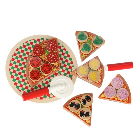 Pizza drewniany zestaw do zabawy na rzep akcesoria łopatka nóż talerz nauka krojenia 20cm