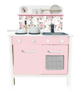 Kuchnia dla dzieci drewniana MDF Lulilo FLoro akcesoria różowa 82cm