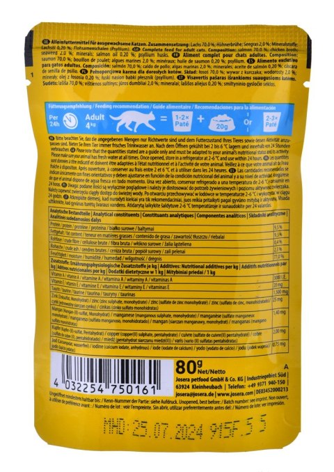 JOSERA Pate łosoś z trawą morską - mokra karma dla kota - 85 g