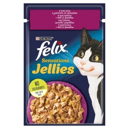 PURINA Felix Sensations Jellies z kaczką w galaretce ze szpinakiem - mokra karma dla kota - saszetka 85 g