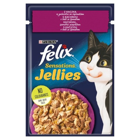 PURINA Felix Sensations Jellies z kaczką w galaretce ze szpinakiem - mokra karma dla kota - saszetka 85 g