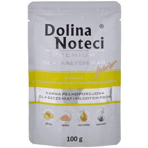 DOLINA NOTECI Premium Junior bogata w żołądki z kurczaka z wątróbką cielęcą, rasy małe - mokra karma dla szczeniaka - 100 g
