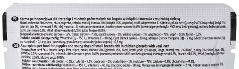 DOLINA NOTECI Premium Junior bogata w żołądki z kurczaka z wątróbką cielęcą, rasy małe - mokra karma dla szczeniaka - 100 g