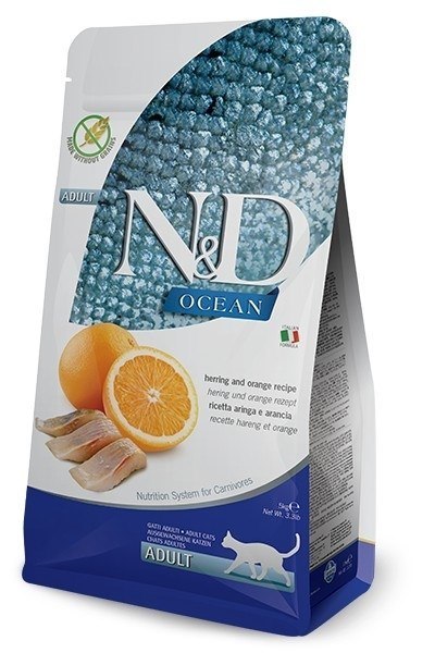 FARMINA N&D Ocean Herring & Orange Adult - sucha karma dla kota - 5kg