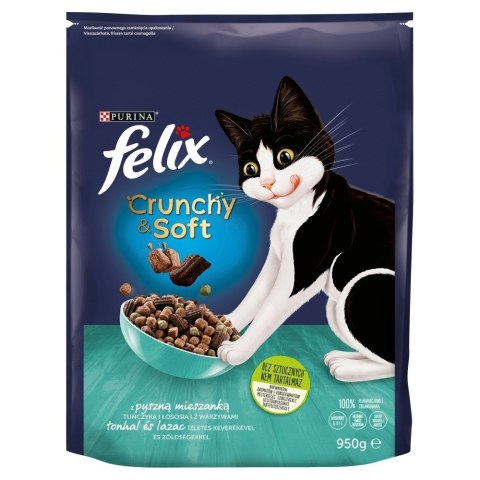 FELIX Crunchy & Soft Tuńczyk, łosoś, warzywa - sucha karma dla kota - 950 g