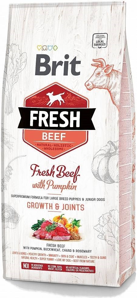 BRIT Fresh Beef & Pumpkin Puppy Large Growth & Joints - sucha karma z wołowiną i dynią dla szczeniąt ras dużych - 12 kg