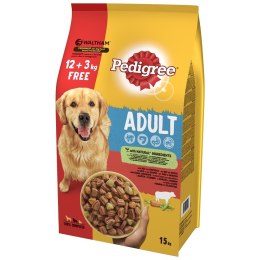 PEDIGREE Adult z wołowiną i warzywami - 15 kg (12+3kg GRATIS)