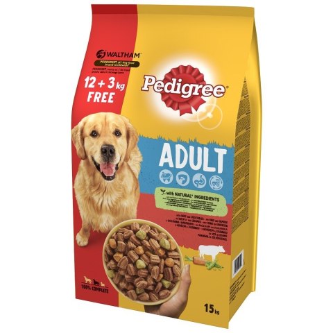 PEDIGREE Adult z wołowiną i warzywami - 15 kg (12+3kg GRATIS)