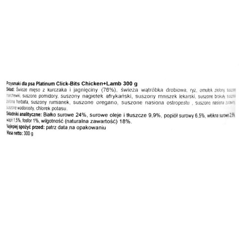 PLATINUM Click-Bits Chicken + Lamb - przysmak dla psa - 300 g