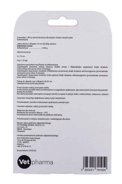 FRANCODEX PrevenDog - obroża przeciw kleszczom - 2x75 cm