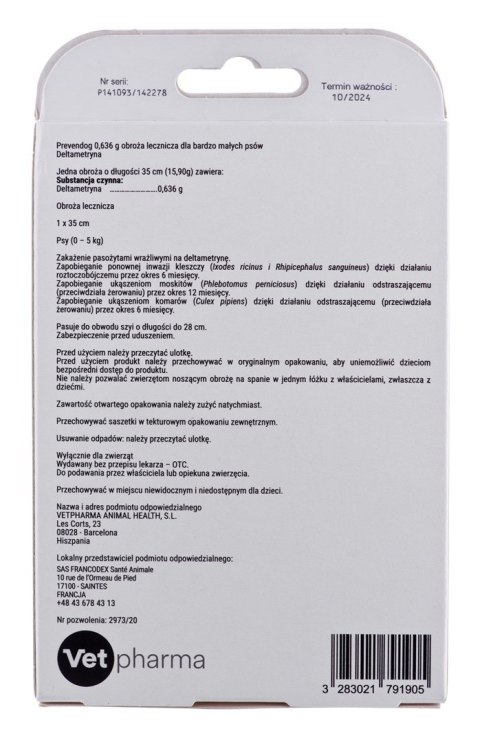 FRANCODEX PrevenDog - obroża przeciw kleszczom - 35 cm