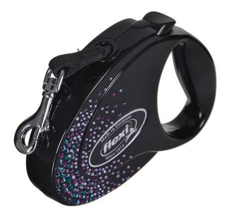 FLEXI Glam Splash Mystic z kryształkami Swarovskiego rozm. M - smycz automatyczna - 5 m - czarna