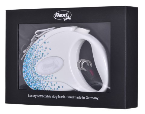 FLEXI Glam Splash Ocean z kryształkami Swarovskiego rozm. M - smycz automatyczna - 5 m - biała