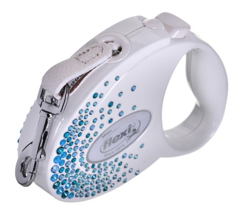 FLEXI Glam Splash Ocean z kryształkami Swarovskiego rozm. S - smycz automatyczna - 3 m - biała