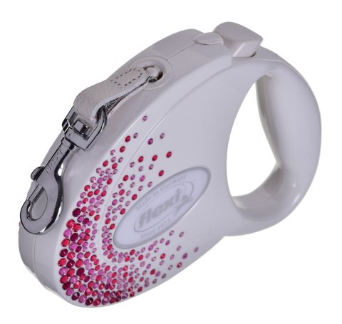 FLEXI Glam Splash Pink z kryształkami Swarovskiego rozm. M - smycz automatyczna - 5 m - biała