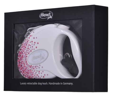 FLEXI Glam Splash Pink z kryształkami Swarovskiego rozm. M - smycz automatyczna - 5 m - biała