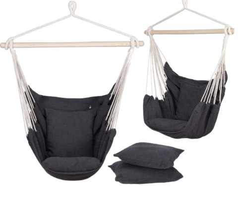 Fotel wiszący krzesło brazylijskie huśtawka z poduszkami BOHO czarny