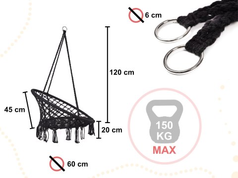 Huśtawka LULILO fotel bocianie gniazdo czarne 80cm 150kg