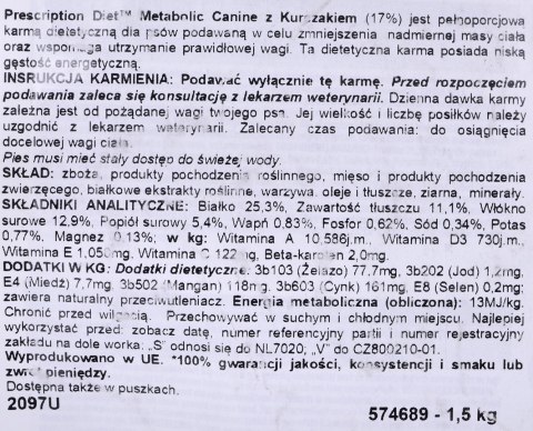 HILL'S Canine Metabolic 1,5kg