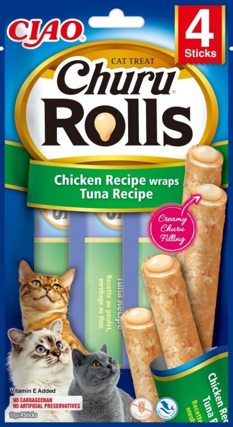 INABA Churu Rolls Tuńczyk z kurczakiem - przysmak dla kota - 4x10 g