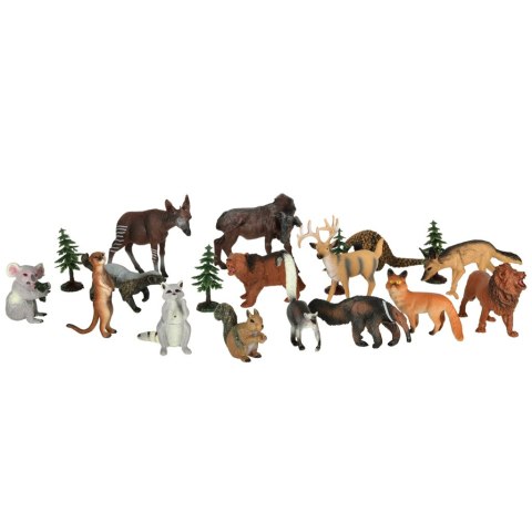 Figurki zwierząt zwierzęta zoo safari farma akcesoria skrzynka 19 el.