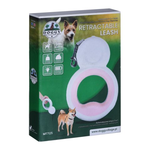 DOGGYVILLAGE SMYCZ AUTOMATYCZNA 3W1 Z LATARKĄ LED RÓŻOWA MT7125