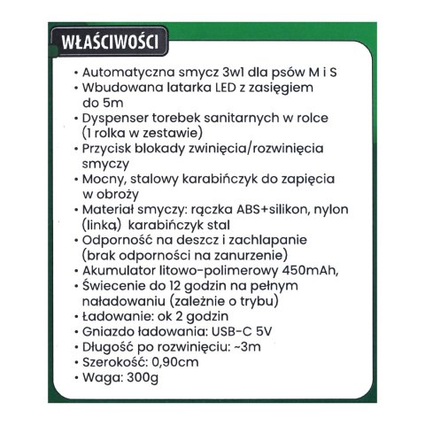 DOGGYVILLAGE SMYCZ AUTOMATYCZNA 3W1 Z LATARKĄ LED RÓŻOWA MT7125