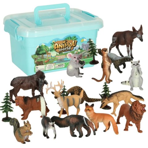 Figurki zwierząt zwierzęta zoo safari farma akcesoria skrzynka 19 el.