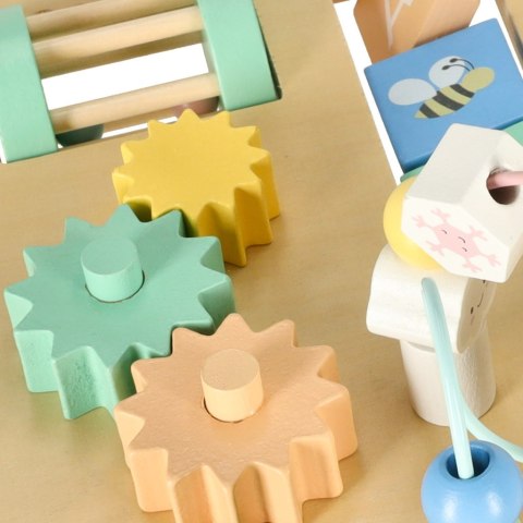 Tablica manipulacyjna LULILO LUDO stolik drewniany sensoryczny miętowy