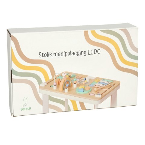 Tablica manipulacyjna LULILO LUDO stolik drewniany sensoryczny miętowy