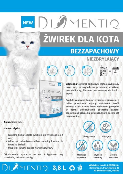 DIAMENTIQ Neutral - żwirek neutralny - 3,8 l (WYPRZEDAŻ)